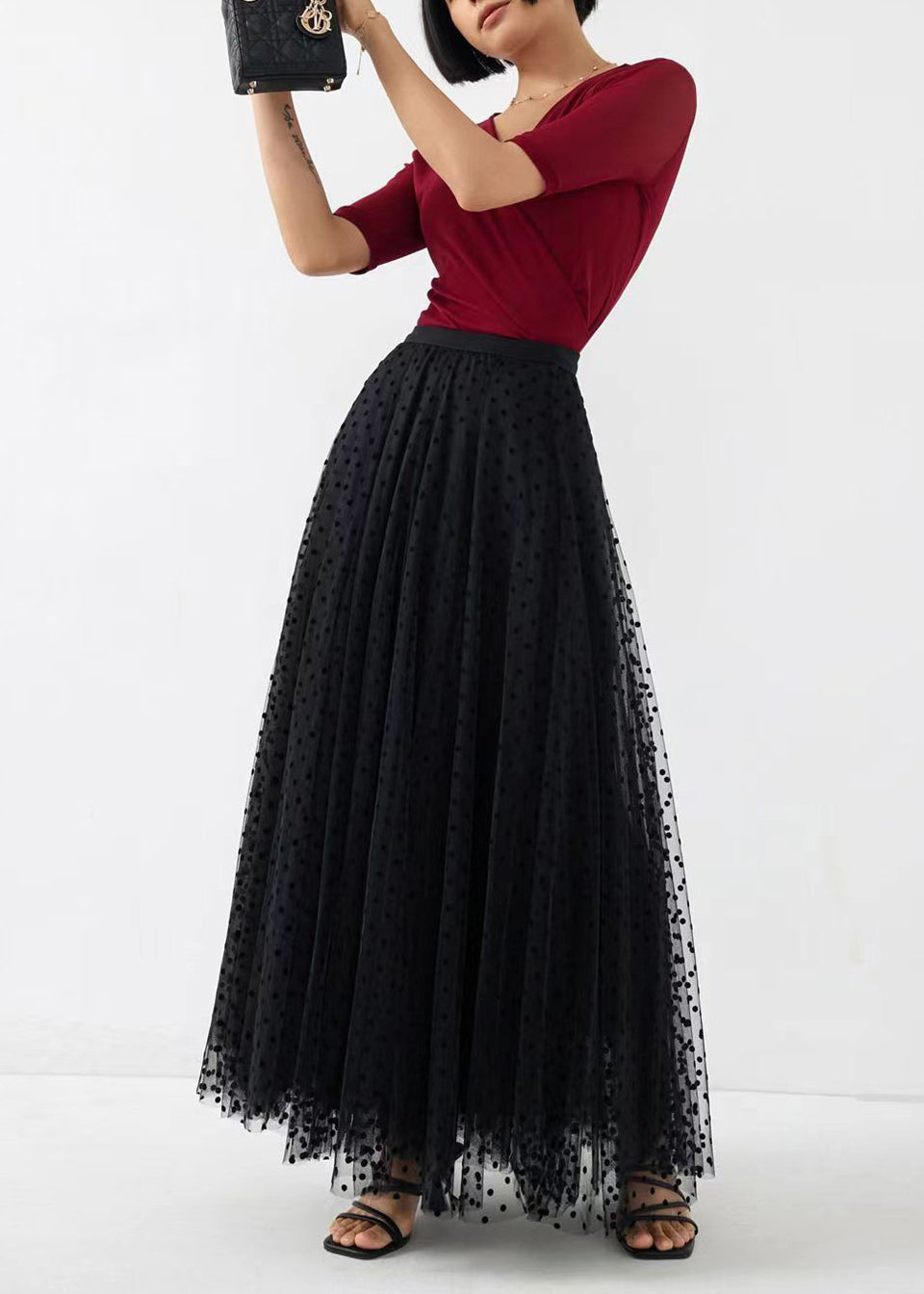 Style Black Wrinkled Exra Large Hem Tulle Skirts Spring