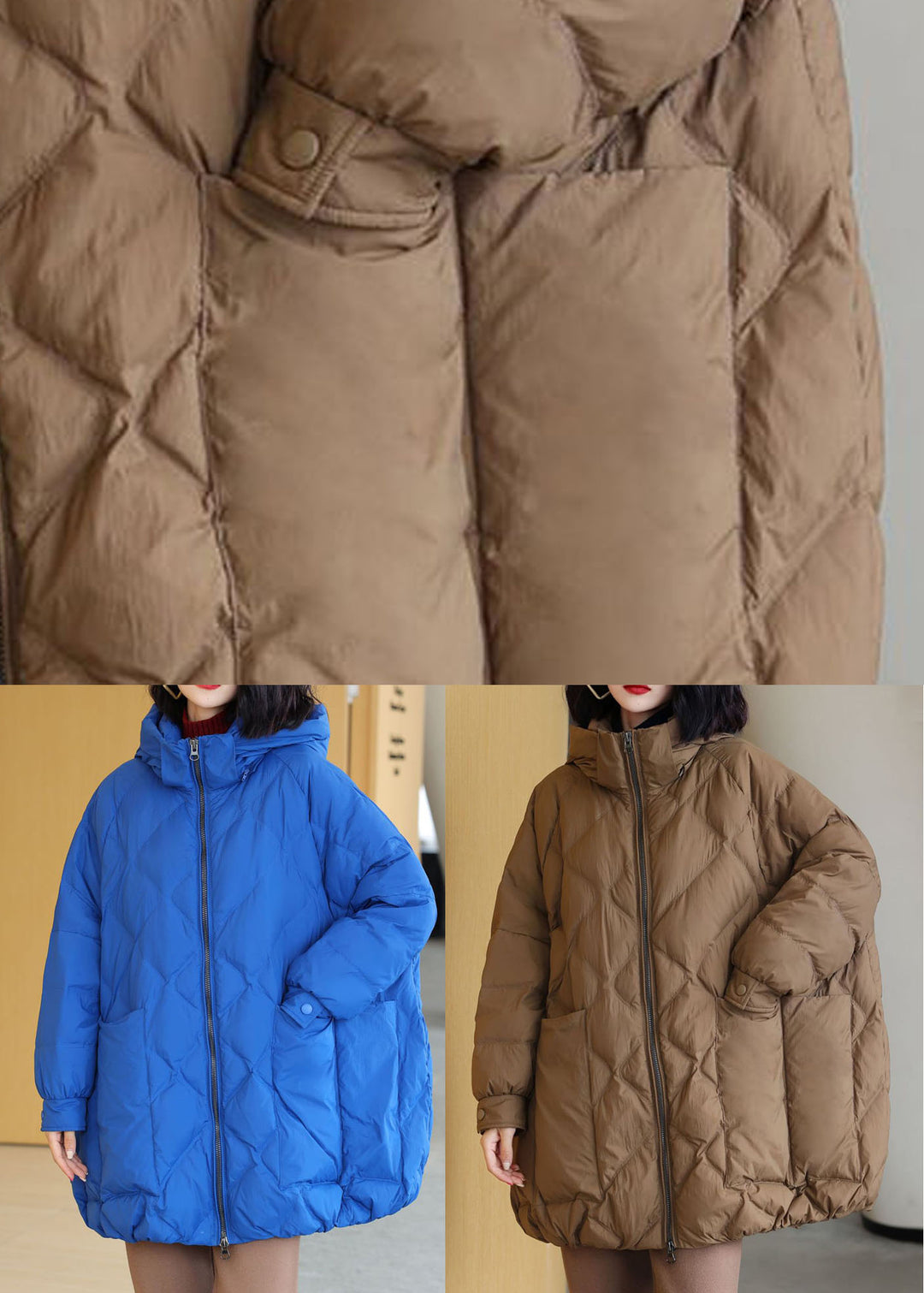 Style Blue Hooded Oversized Duck Down Puffer Jacket Winter