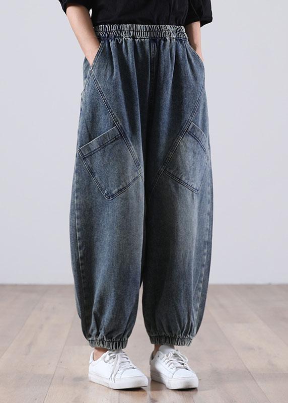 Style Blue Pockets denim Pants Winter - Omychic