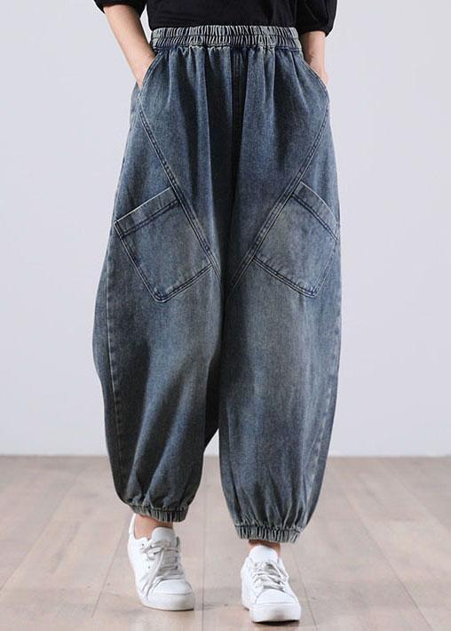 Style Blue Pockets denim Pants Winter - Omychic