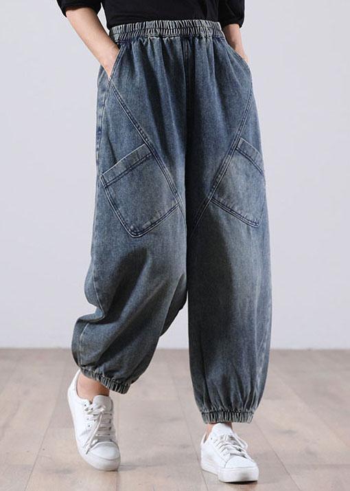 Style Blue Pockets denim Pants Winter - Omychic