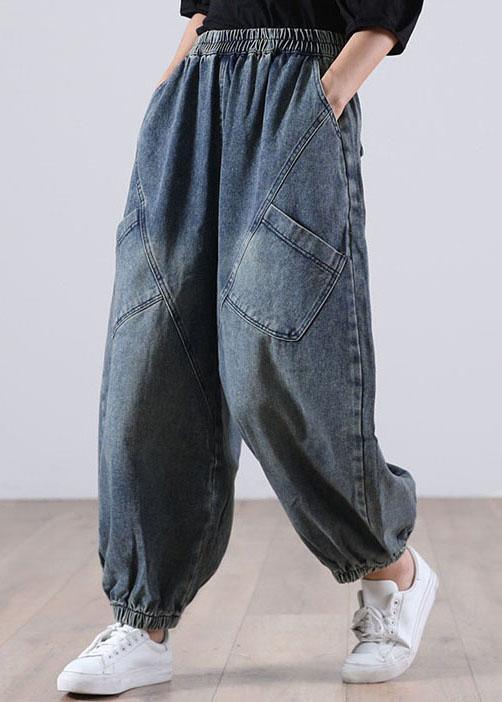 Style Blue Pockets denim Pants Winter - Omychic