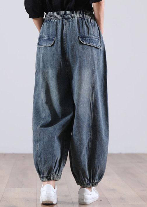 Style Blue Pockets denim Pants Winter - Omychic