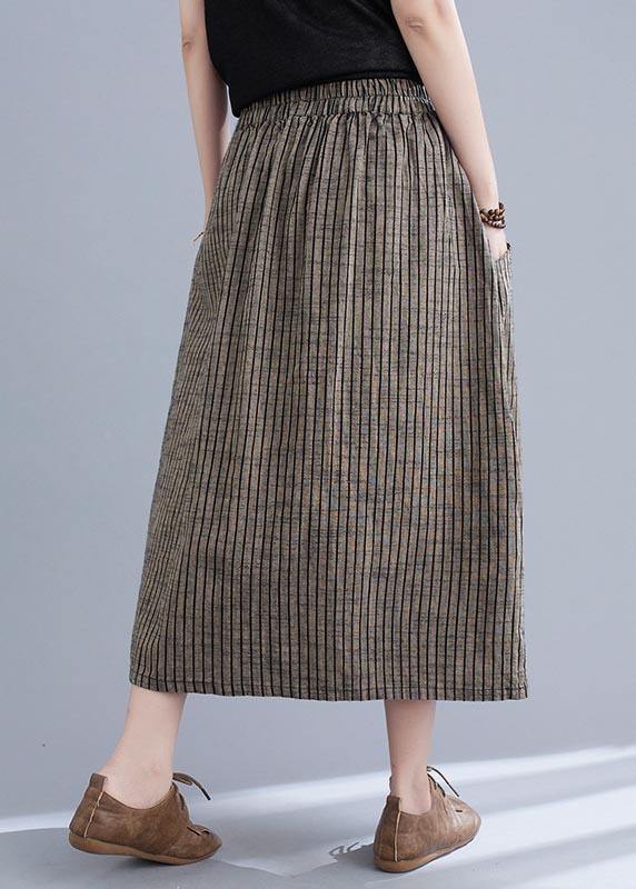 Style Brown StripedButton CottonLinen Skirts Summer - Omychic