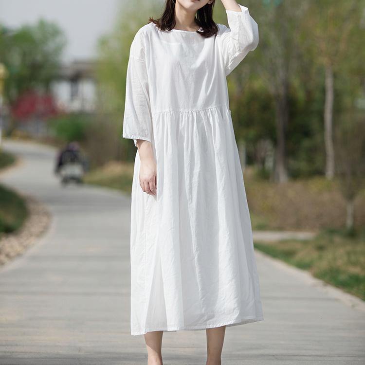 Style Chinese Button cotton Soft Surroundings Wardrobes white Dresses summer - Omychic