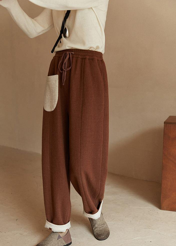 Style Chocolate Pant Spring Elastic Waist Pockets Tutorials Women Trousers - Omychic
