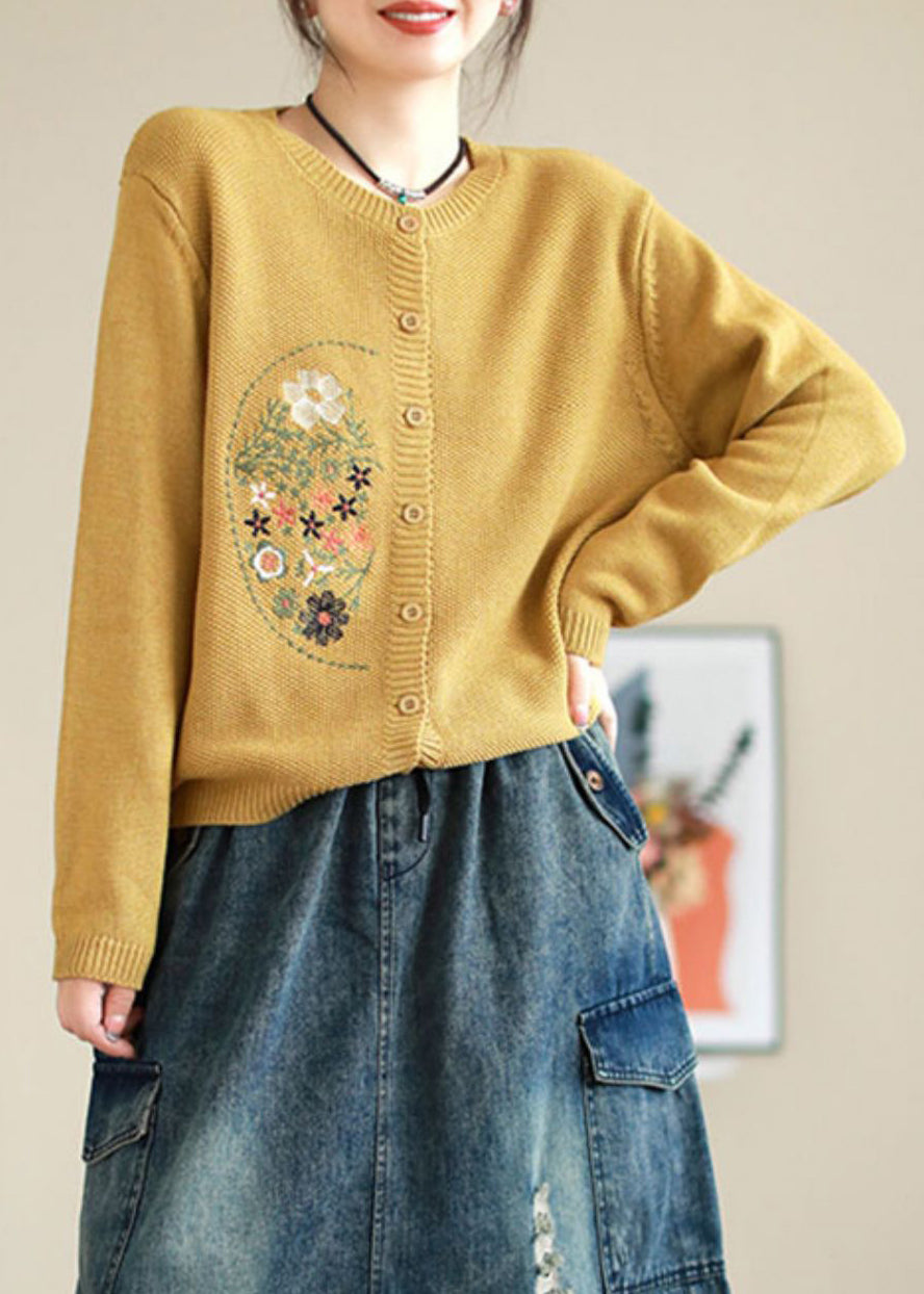 Style Coffee Embroideried Button Patchwork Knitting Coats Fall