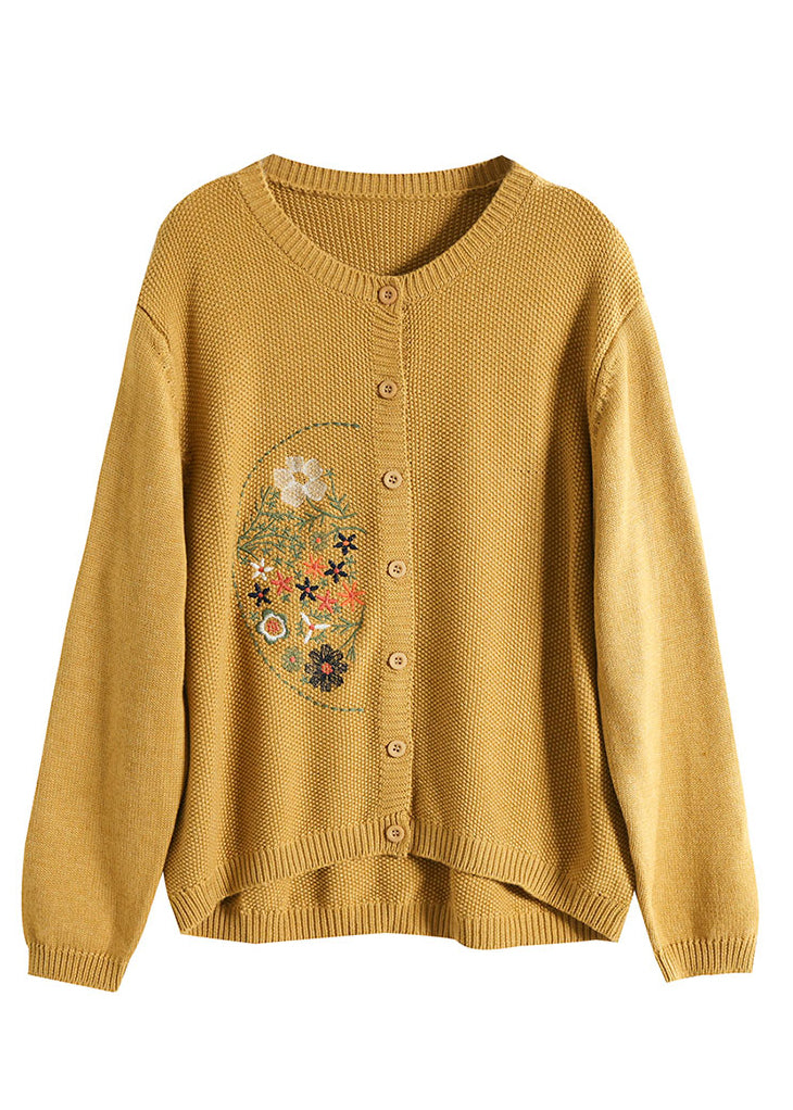 Style Coffee Embroideried Button Patchwork Knitting Coats Fall