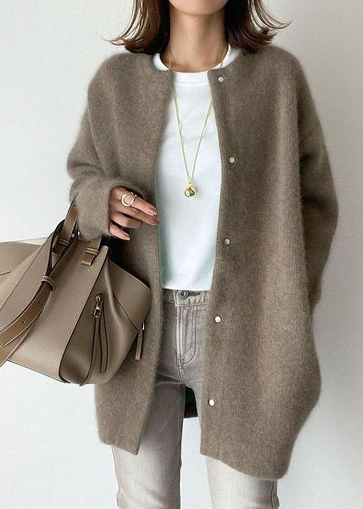 Style Coffee O Neck Patchwork Mink Hair Knitted Coats Fall