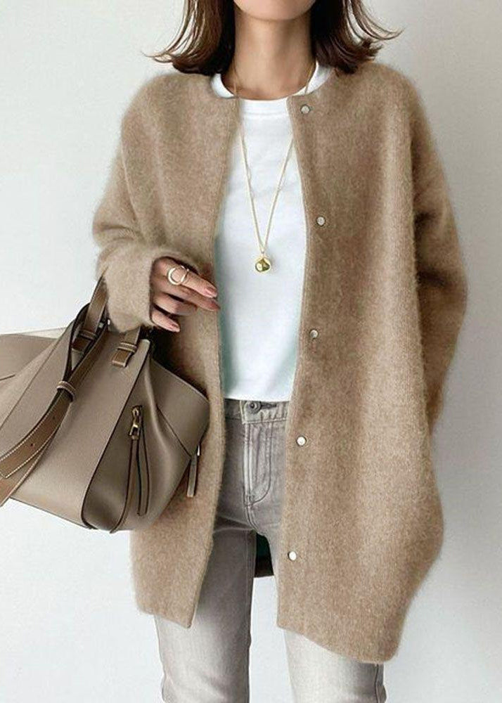 Style Coffee O Neck Patchwork Mink Hair Knitted Coats Fall