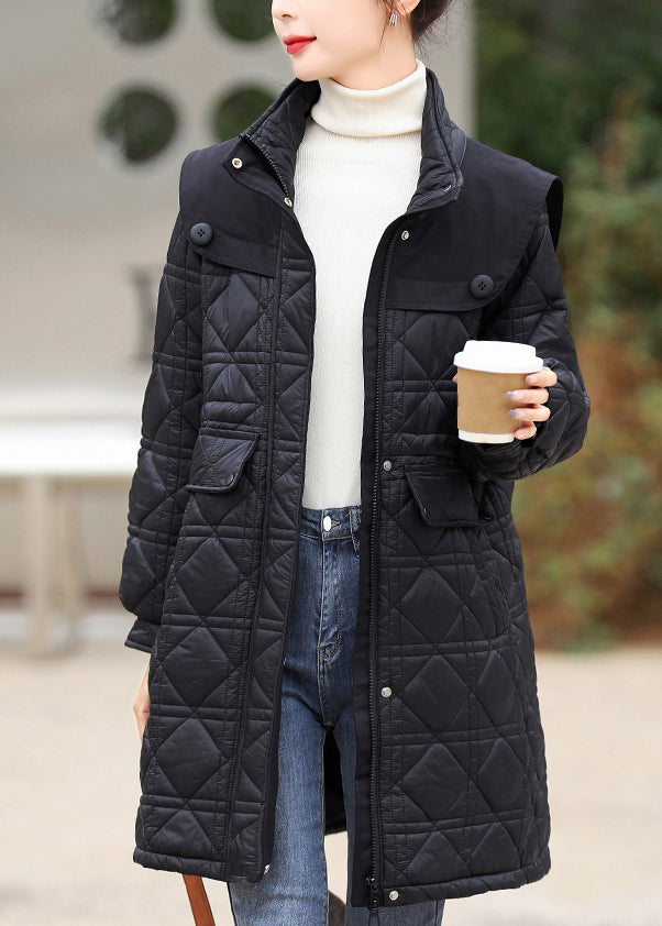 Style Coffee Stand Collar Pockets Patchwork Fine Cotton Filled Winter Coat
