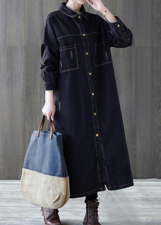 Style Denim Black Plus Size Clothes For Women Gifts Lapel Patchwork Coat - Omychic