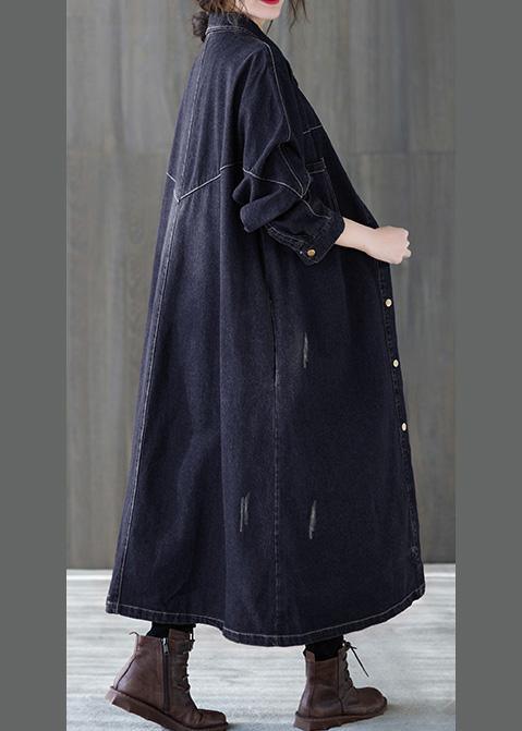 Style Denim Black Plus Size Clothes For Women Gifts Lapel Patchwork Coat - Omychic