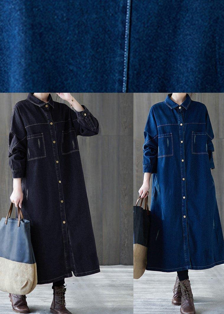 Style Denim Black Plus Size Clothes For Women Gifts Lapel Patchwork Coat - Omychic