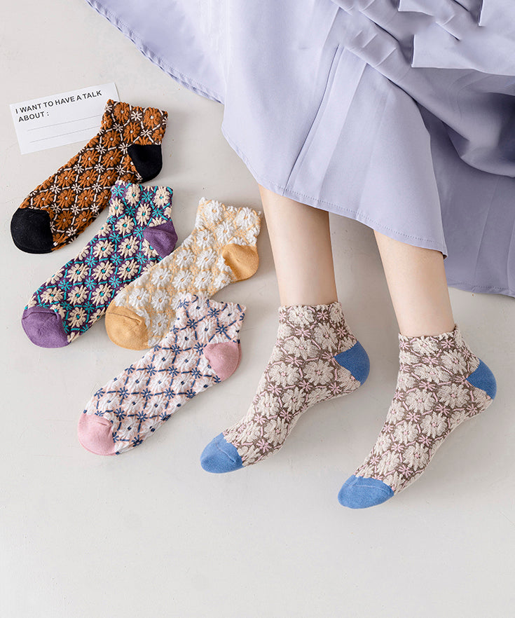 Style Floral Jacquard Women Cotton Low Cut Socks