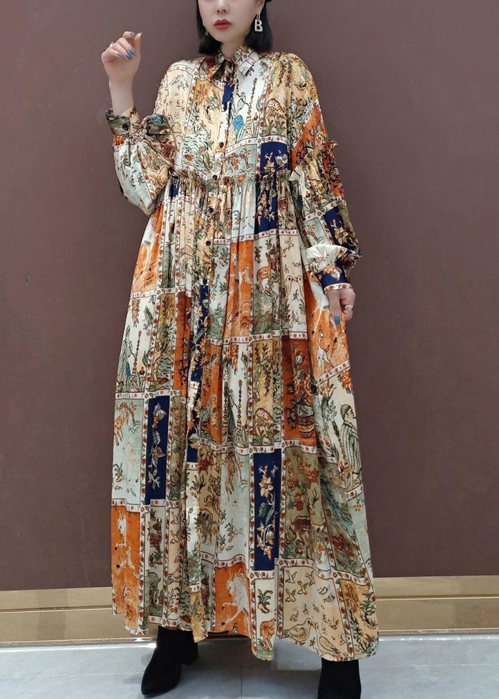 Style Floral Tunics Lapel Exra Large Hem Vestidos De Lino Spring Dresses - Omychic