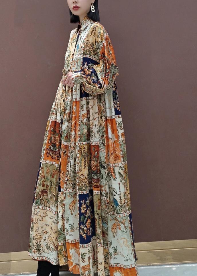 Style Floral Tunics Lapel Exra Large Hem Vestidos De Lino Spring Dresses - Omychic