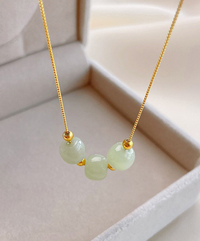 Style Gold Sterling Silver Overgild Jade Transship Beads Princess Necklace