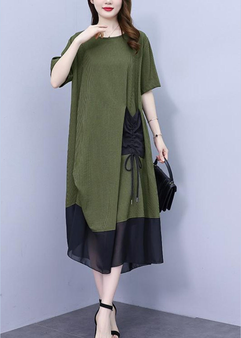 Style Green Chiffon Patchwork Holiday Long Dress Short Sleeve