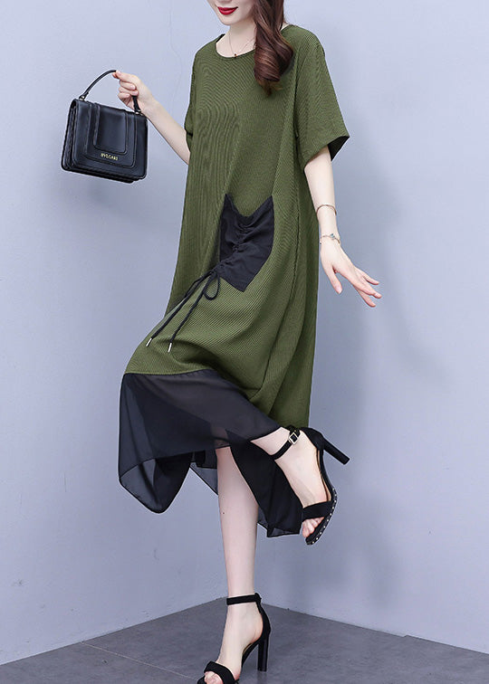 Style Green Chiffon Patchwork Holiday Long Dress Short Sleeve