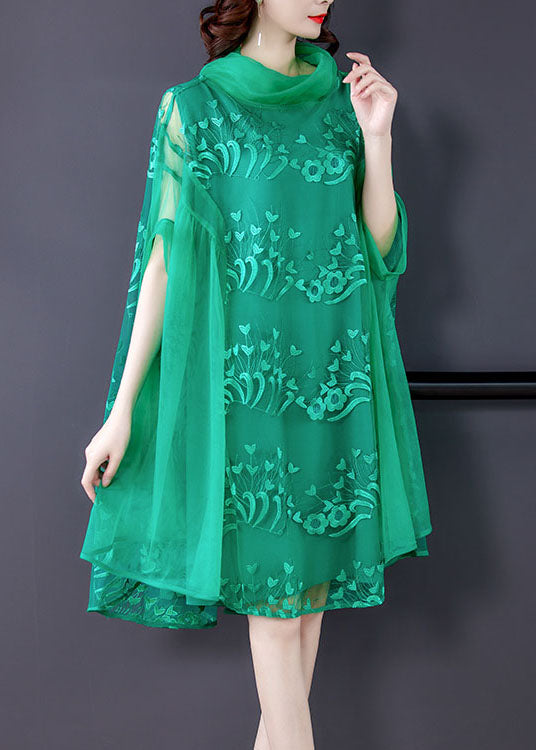 Style Green Embroideried Tulle Vacation Dresses Spring