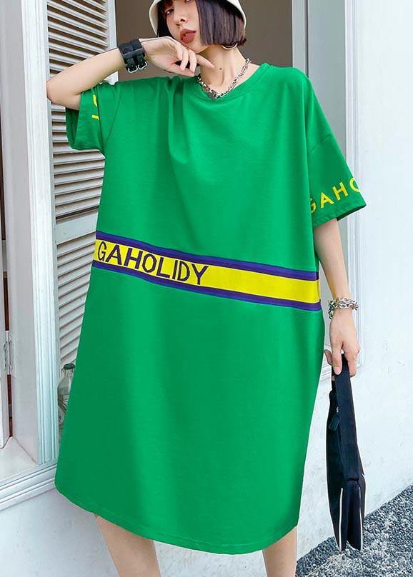 Style Green Graphic Patchwork Holiday Summer Cotton Dress - Omychic