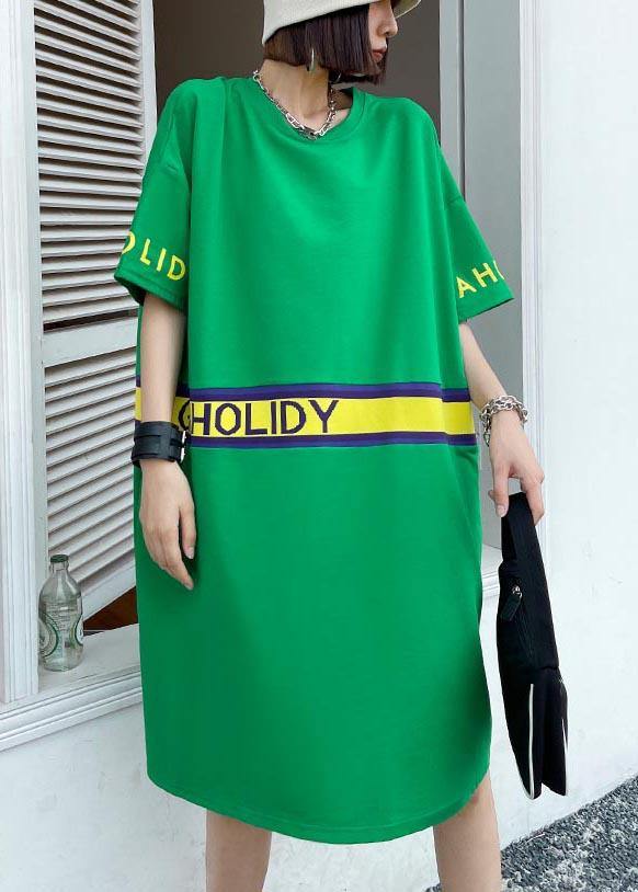 Style Green Graphic Patchwork Holiday Summer Cotton Dress - Omychic