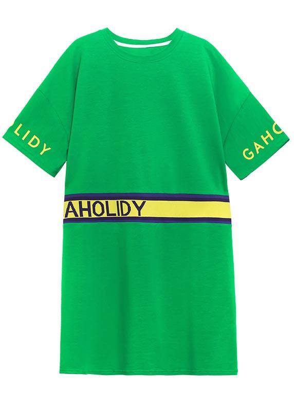 Style Green Graphic Patchwork Holiday Summer Cotton Dress - Omychic