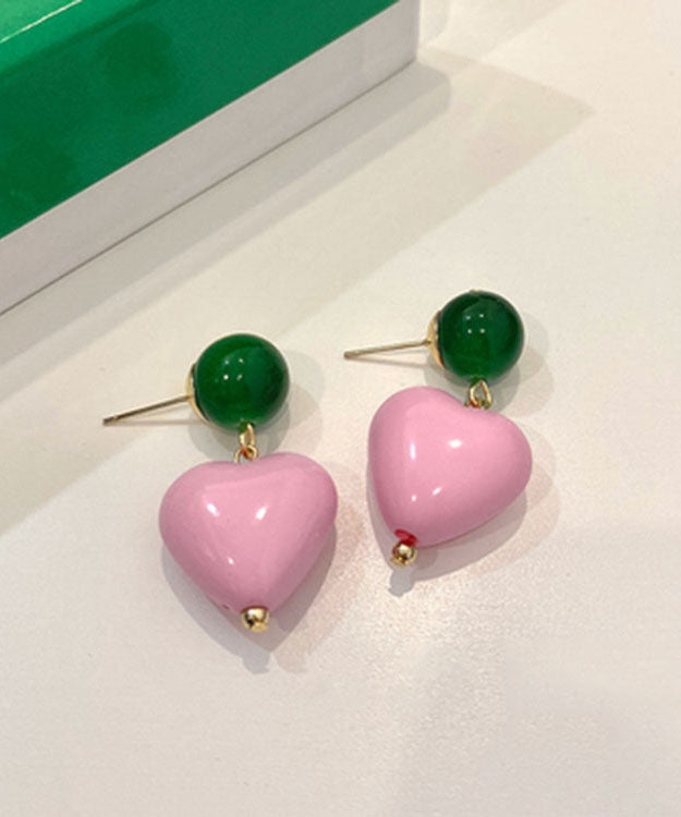 Style Green Pearl Alloy Pink Love Crystal Stud Earrings