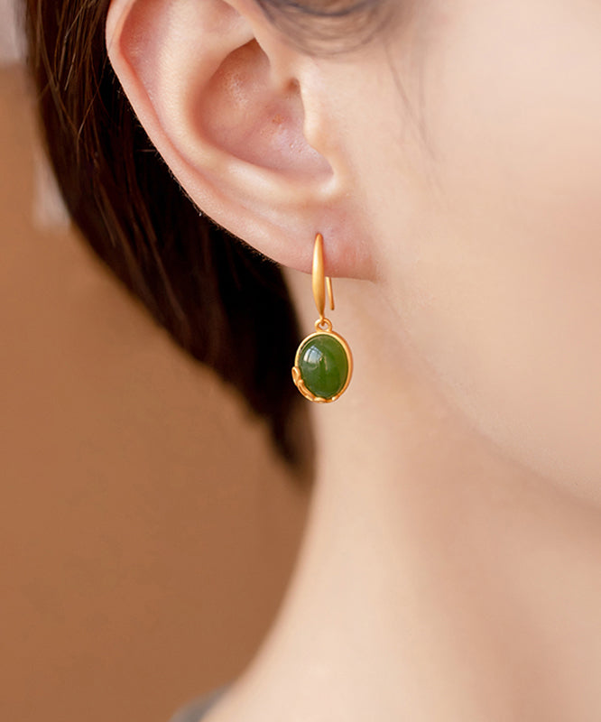 Style Green Sterling Silver Inlaid Gem Stone Stud Earrings