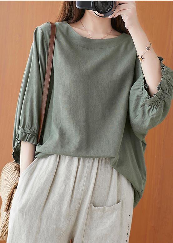 Style Green lantern sleeve Cotton Blouse Top Summer - Omychic