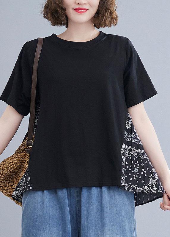Style Grey Patchwork Print Half Sleeve Cotton Summer Tee - Omychic