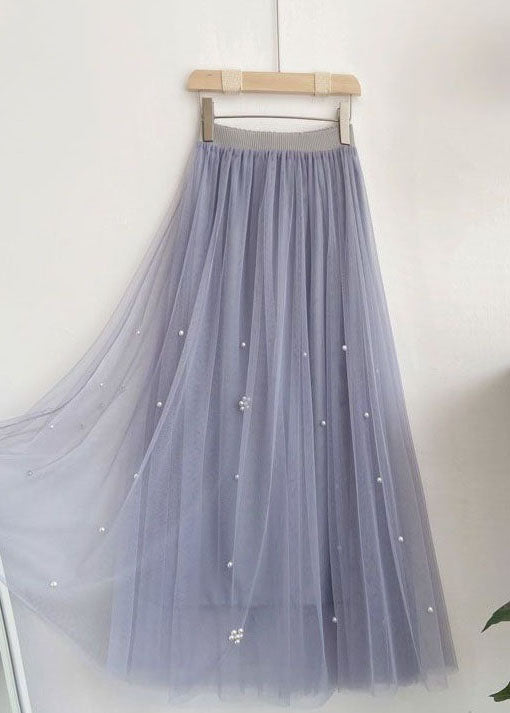 Style Grey Wrinkled Nail bead Patchwork Tulle Skirts Summer