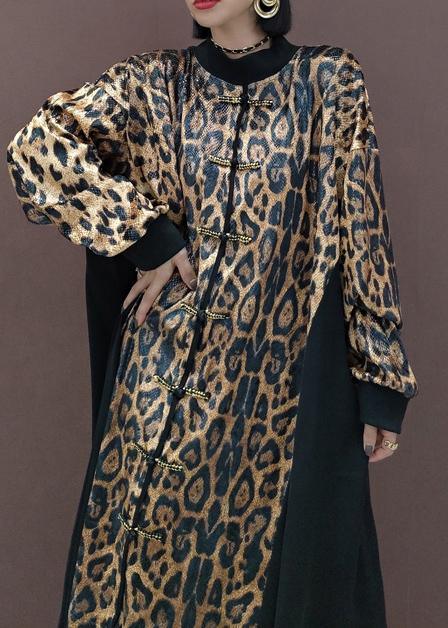 Style Leopard Clothes Stand Collar Patchwork Art Spring Dress - Omychic