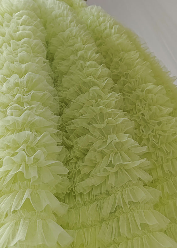 Style Light Green Layered Ruffled Patchwork Tulle Skirt Spring