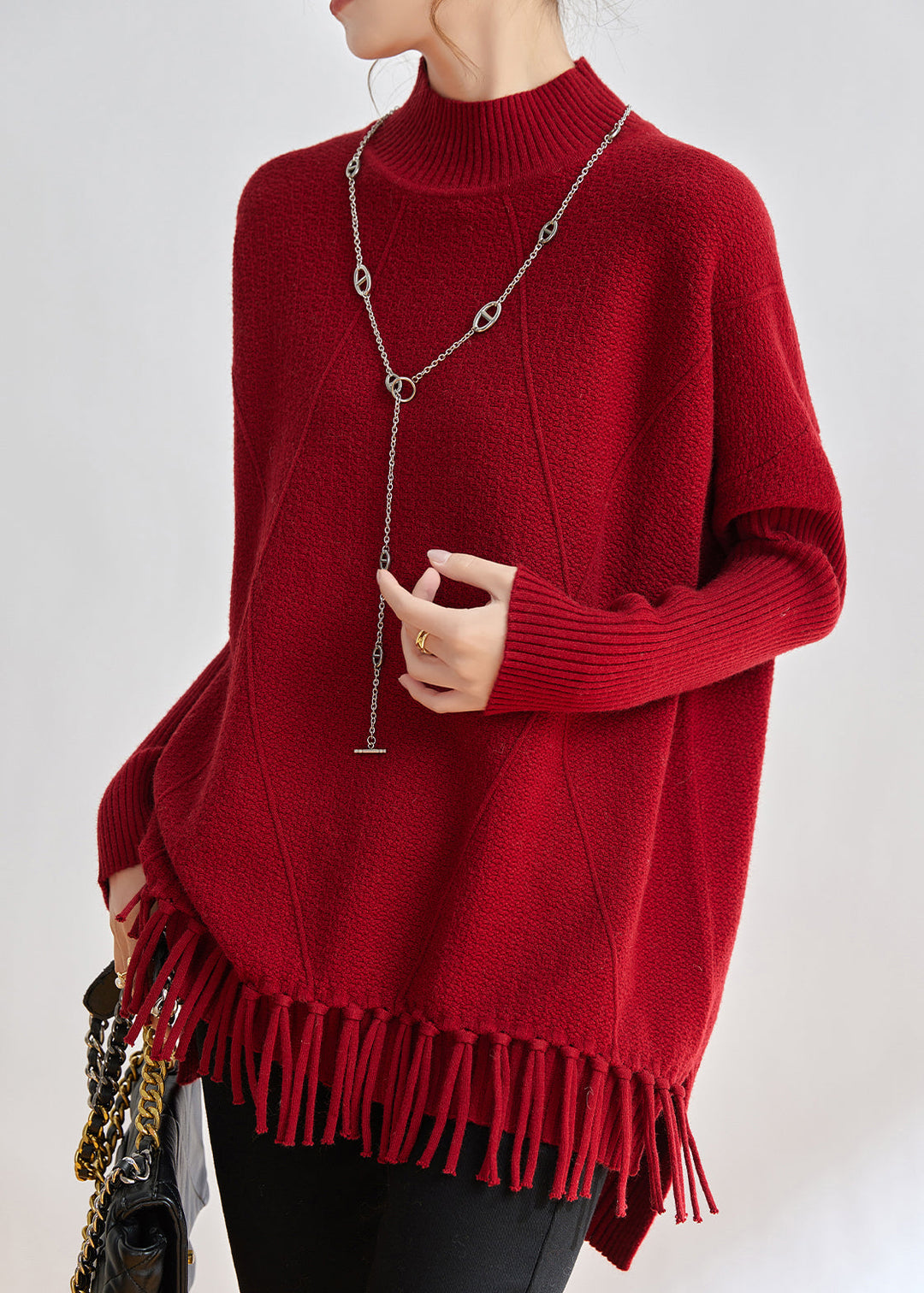 Style Loose Coffee Tasseled Thick Patchwork Knit Sweaters Winter