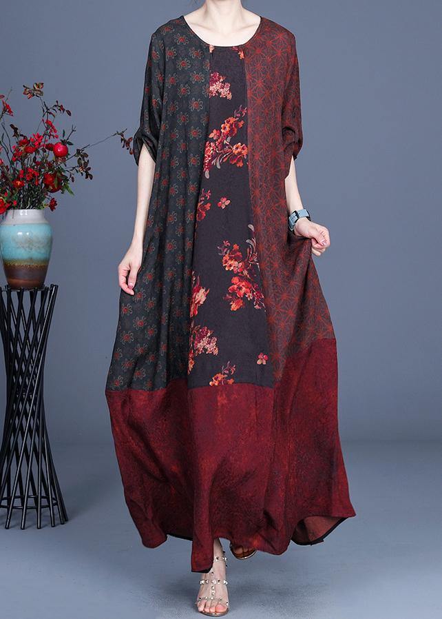 Style Mulberry Print Patchwork Robe Dresses Summer Spring - Omychic