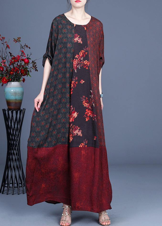 Style Mulberry Print Patchwork Robe Dresses Summer Spring - Omychic