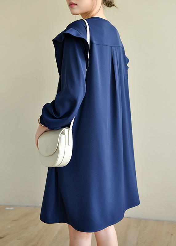 Style Navy Asymmetric Dresses O Neck Chiffon Dress - Omychic