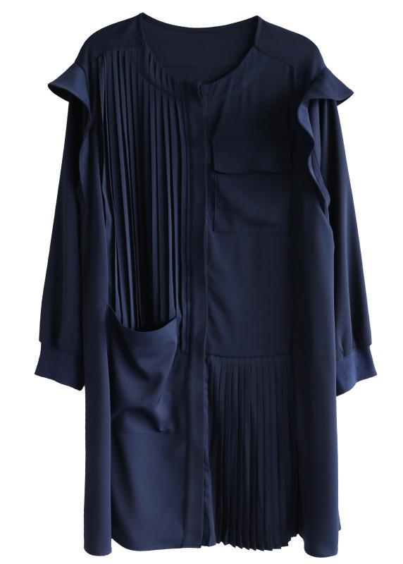 Style Navy Asymmetric Dresses O Neck Chiffon Dress - Omychic