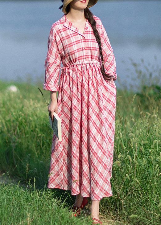 Style Notched Summer Quilting Dresses Fashion Ideas Red Plaid Art Dress - Omychic