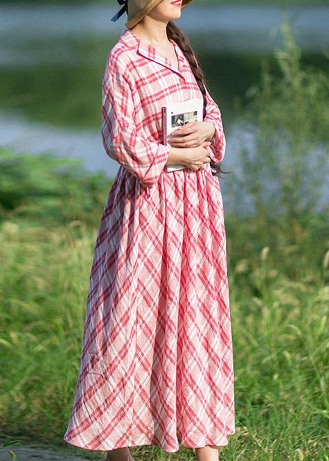 Style Notched Summer Quilting Dresses Fashion Ideas Red Plaid Art Dress - Omychic
