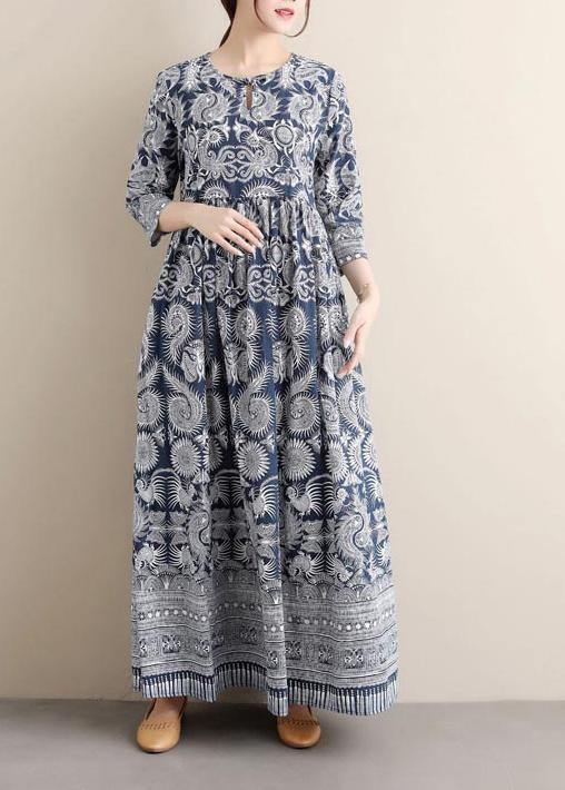 Style O Neck Cinched Summer Long Sewing Print Dress - Omychic
