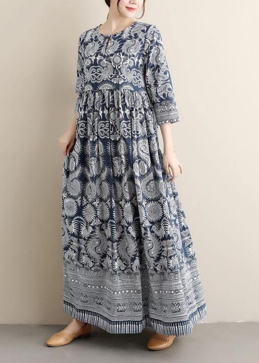 Style O Neck Cinched Summer Long Sewing Print Dress - Omychic