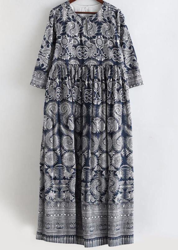 Style O Neck Cinched Summer Long Sewing Print Dress - Omychic