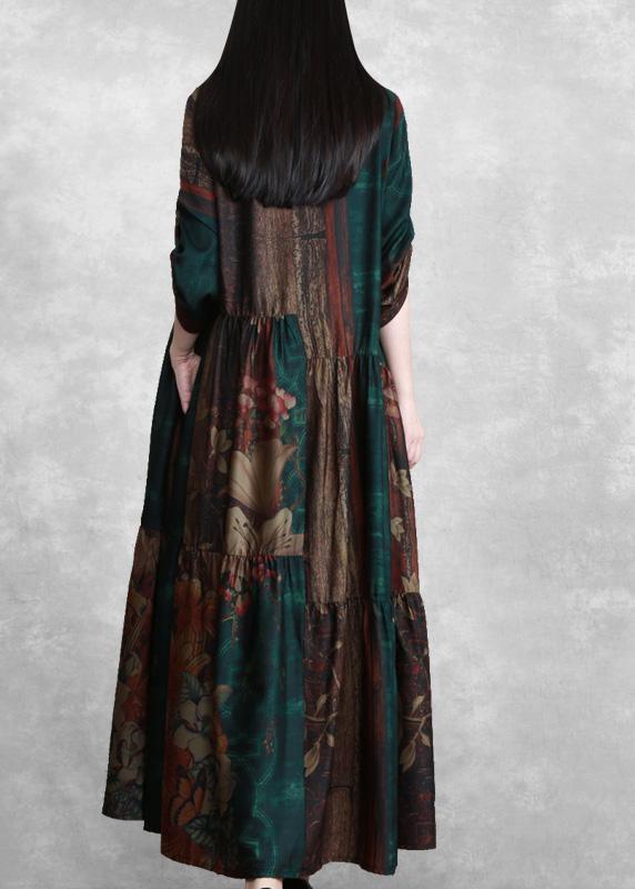 Luxy Green Print Silk Summer Dresses Loose Caftan - Omychic