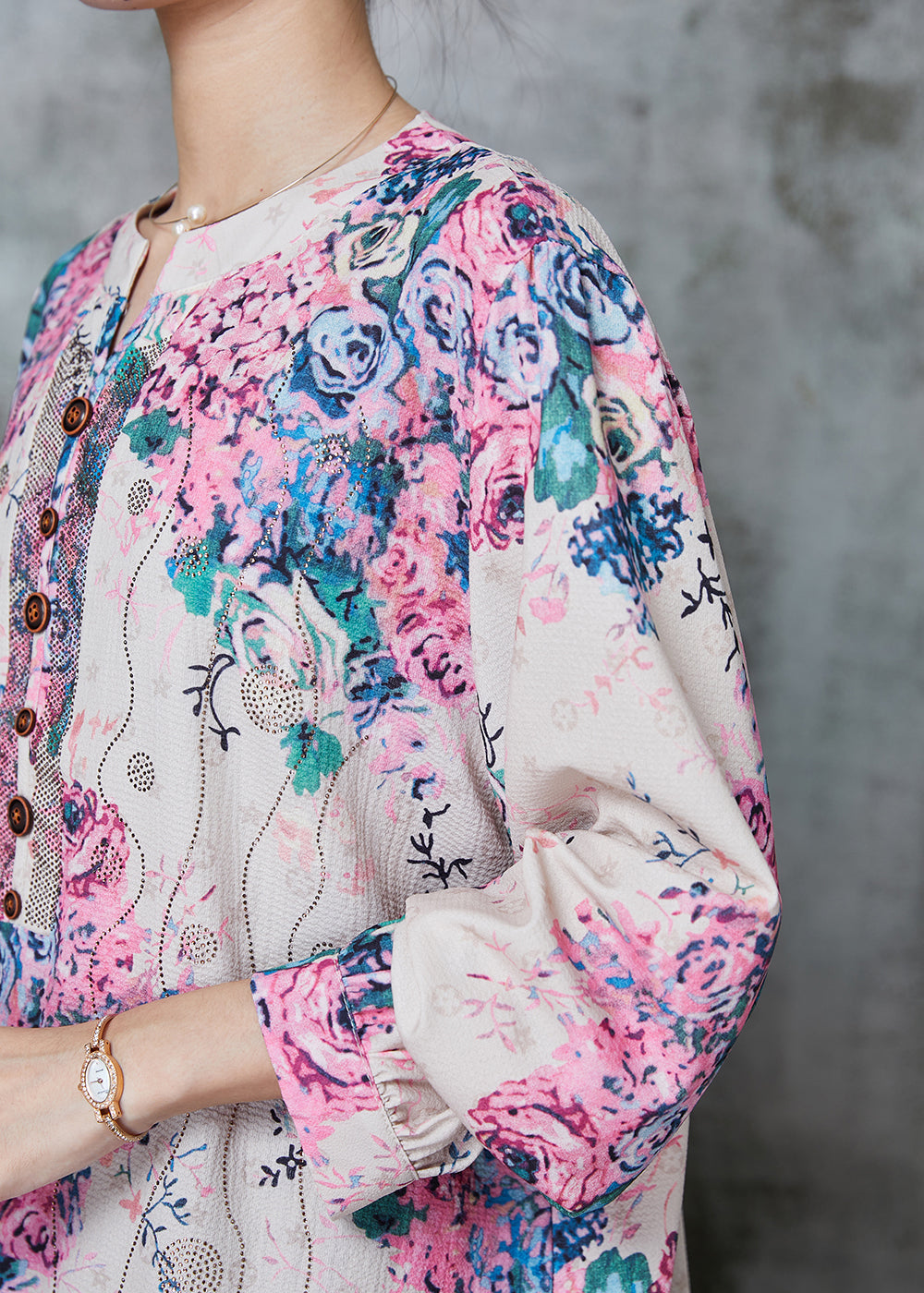 Style Pink Oversized Print Cotton Shirt Spring