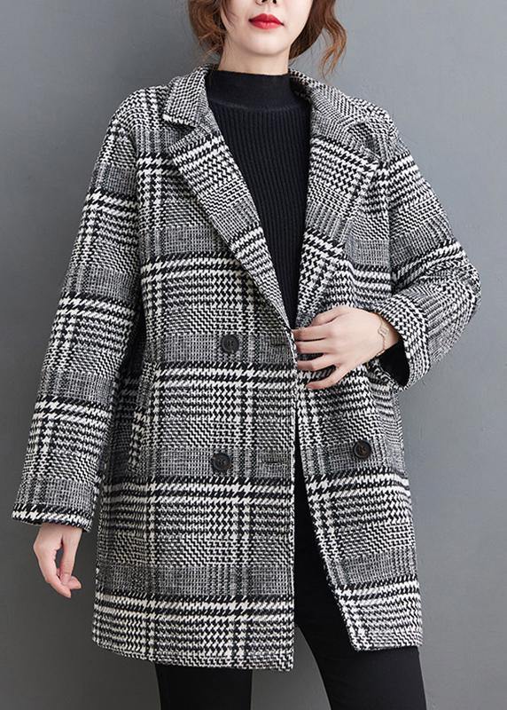 Style Plaid Top Quality Outwear Design Notched Pockets Spring Coat - Omychic