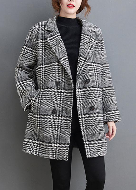 Style Plaid Top Quality Outwear Design Notched Pockets Spring Coat - Omychic