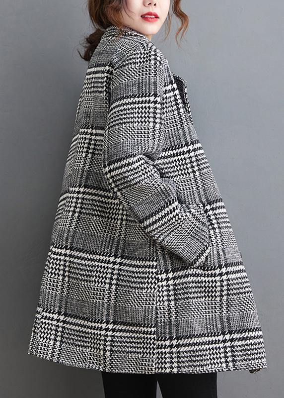 Style Plaid Top Quality Outwear Design Notched Pockets Spring Coat - Omychic